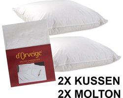 Veren Hoofdkussen Set (2 Kussens + 2 Moltonslopen) - Stevig - 60x70 cm - Wit