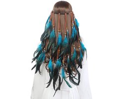 Veren hoofdtooi, hoofdband, veren sieraden, boho kwast hoofdtooi