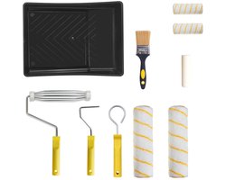 Verf Roller Set 9 inch & 4 inch - Schilder Roller Kit met Verfbak - Verfroller Set voor Muurverf en Latex - Inclusief Rollerhouders, Rollen, Kwasten en Reinigingsgereedschap