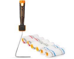 Verfroller Set 100 mm – 6 Delig Met Polyester, Acryl En Microfiber Rollen + Beugel – Voor Muurverf, Lak En Latex – Compact Schilder Set [11201]