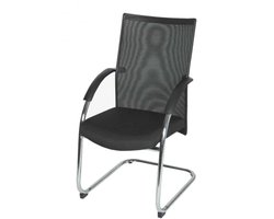 Vergaderstoel - 090 stoel zit zwa leder rugl zwa mesh onderst chr