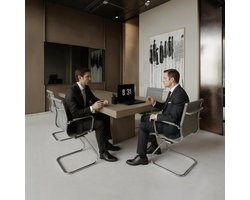 Vergaderstoel HomeByNicole – Moderne Grijze Cantilever Schommelstoel met Armleuning, Ergonomische Kunstleren Bezoekersstoel met Chromen Frame, Set van 2