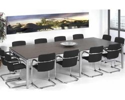 Vergadertafel 12 personen Kubus breed 320CM diep 160CM bladkleur Antraciet eiken framekleur Aluminium (RAL9006)