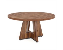 Vergadertafel – Bureautafel – Eettafel – Werktafel – Meetingtafel – Ronde Houten Tafel 120 cm – Hout Visgraatpatroon – Stevige Driehoekige Voet