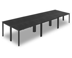 Vergadertafel - Conferentietafel Set - Set van 6 - Voor 16 Personen - Afmeting 140 x 60 cm per tafel - Rechthoekig - Metalen poten - Koppelbaar