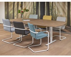 Vergadertafel Teez Deens Ovaal 240x120cm frame Wit (RAL9010) blad Logan eiken