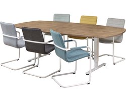 Vergadertafel Teez Deens Ovaal 240x120cm frame Zwart (RAL9005) blad Licht Eiken