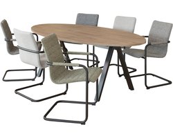 Vergadertafel Victory 220x110cm frame Aluminium (RAL9006) blad Licht Eiken