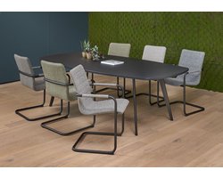 Vergadertafel Victory Deens Ovaal 4-poots 240x120cm frame Zwart (RAL9005) blad Licht Eiken
