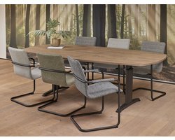 Vergadertafel Work Deens Ovaal 240x120cm frame Aluminium (RAL9006) blad Antraciet eiken