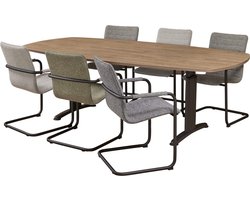 Vergadertafel Work Deens Ovaal 240x120cm frame Wit (RAL9010) blad Licht Eiken