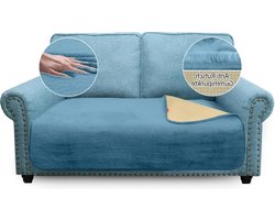 Vergelijkbaar met konijnenbont - Luxe pluche bankovertrek 750 g/m² - Antislip 2-zitsbank kussensloop - Huisdieren honden - Azuurblauw