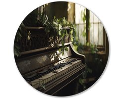 Vergeten piano in de natuur - Piano rond schilderij - Wandbord muziek - Realisme - Muurcirkel van aluminium - Landelijke wandkunst - muurcirkel aluminium 70x70 cm