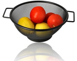 Vergiet RVS 20 cm – Klein Zwart Fijnmazig Vergiet met Handvatten – Metalen Keukenzeef voor Pasta, Rijst, Groente en Fruit