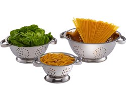 vergiet - set van 3 - Ø 15 cm, 20 cm & 25 cm - rvs - met handgrepen - zilverkleurig
