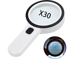 Vergrootglas - Vergrootglas met licht - 30X verlicht groot vergrootglas - Handheld - 12 LED verlicht vergrootglas - voor senioren Lezen - solderen - munten - sieraden - maculaire degeneratie - verkennen