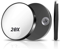 Vergrotende Spiegel 20x met Pincet – Ø8,5 cm – Hoge Definitie Lens, Sterke Zuignappen, Ideaal voor Epileren en Make-up