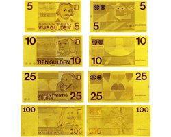 Vergulde Gulden Bankbiljetten Goud - 4 Delige Set (5, 10, 25 en 100 gulden) - Gouden Gulden - Verzameling - Collectie - Cadeau - Vaderdag Cadeautje
