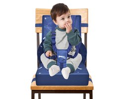 Verhogingsstoel, draagbare kinderstoel met 5-punts veiligheidsgordel, 8 cm zitkussen en rugleuning, opvouwbare reisstoel, babyzitje voor thuis en onderweg (blauw) NAIZY