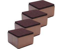 Verhoog je meubels met zelfklevende risers van koolstofstaal, 8 cm hoog, voor bedden, banken en kasten, tot 9 kg ondersteuning, vierkant bruin