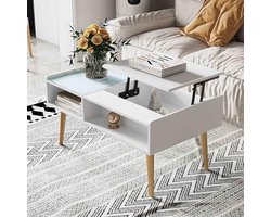 Verhoogbare Salontafel met Uittrekbaar Tafelblad en Opbergruimte - Elegante Woonkamertafel in Wit