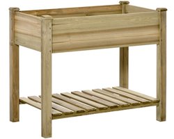 Verhoogd bloembed 91 x 51 x 76 cm, houtkleur, hout, verhoogde kruidenplantbak, met opbergrek, met drainagegaten, voor het kweken van groenten, bloemen of planten, geschikt voor tuin, balkon, terras