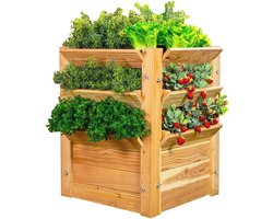 Verhoogd houten bloembed voor tuin, terras en balkon - Ideaal voor kruiden en groenten 65x65x73 cm