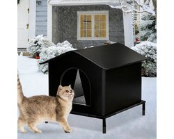 Verhoogd huisdierenhuisje - Geïsoleerde, weerbestendige schuilplaats met zachte voering, geschikt voor katten, honden en pluimvee. Ideaal voor tuinen, balkons en achtertuinen (42 x 42 x 42 cm, Zwart)