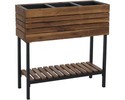 Verhoogd plantenbed MCW-P84, plantenbak, bloembak, plantenpot, opbergrek voor buiten, acaciahout, MVG 79x80x31 cm ~ bruin