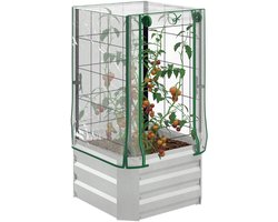 Verhoogd tuinbed - kas - 3 - delige set - met klimrek - plastic afdekking - 53 x 53 x 90 cm