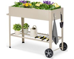 Verhoogd Tuinbed - Plantenbak Kweektafel - Moestuinieren Balkon - Verrijdbaar Met Plank - 95x40x80 cm - Metaal Zwart