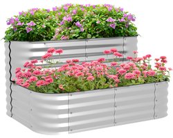 Verhoogd Tuinbed Van Metaal – 2 Lagen, Weerbestendig, Open Onderkant, 120 x 90 x 30 cm, Zilver
