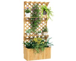 Verhoogde Baktuin - Bloembak Met Klimrek - 76x33x177 cm - Met Drainage & Planken - Voor Verticaal Tuinieren - Natuurkleur