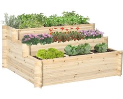 Verhoogde Bloembak met 3 Niveaus – Plantenbak voor Tuin en Balkon van Natuurlijk Hout