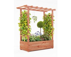 Verhoogde houten plantenbak 109x43x114 cm met klimrek, zijsteunen, afdak & drainagegaten, voor klimplanten & bloemen