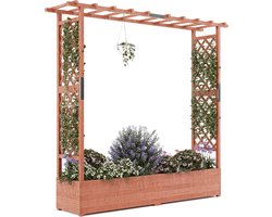 Verhoogde houten plantenbak 196x44x182 cm met klimrek, zijsteunen, afdak & drainagegaten, voor klimplanten & bloemen