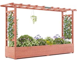 Verhoogde houten plantenbak 200x44x113 cm met klimrek, zijsteunen, afdak & drainagegaten, voor klimplanten & bloemen