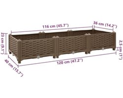 Verhoogde Plantenbak 120x40x23 cm Polypropyleen Bruin - Ideaal voor Bloemen en Planten in Tuin of Balkon