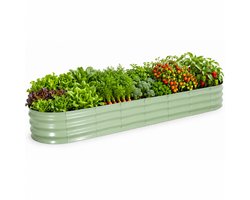 Verhoogde Plantenbak 240x60x30 cm - Ovale Moestuinbak, Metalen Bloembak en Kweekbak van Gegalvaniseerd Staal voor Tuin Balkon Groenten en Bloemen - Houtlook