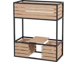 Verhoogde Plantenbak 83 x 39 x 100 cm, 3 Plantenbakken, Kweektafel Kruidenbak Bloemenbak, Moestuinbak Plantenrek, Natuurlijk Zwart, Hout Staal, Met Onderplank, Voor Tuin Balkon, Verhoogde Plantenbak Voor Kruiden Bloemen Groenten