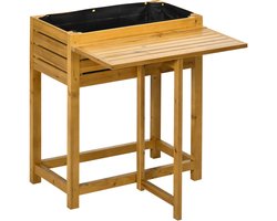 Verhoogde plantenbak - Kweektafel Buiten - Tuinbed - Kweekbak - Plantenbed - Opklapbaar werkblad en beschermt planten,Verhoogd ontwerp,Inclusief wollen voering - Hout - 64×63×74,5 Cm - Geschikt voor tuin, terras en balkon - Bruin