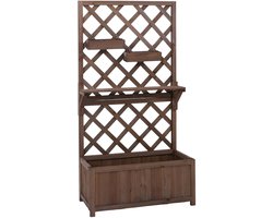 Verhoogde plantenbak MCW-P68, planten-/bloembak Klimrek Klimhulp Opbergruimte Hangende bakken Hout MVG 135x70x30cm ~ bruin