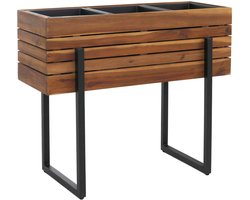 Verhoogde plantenbak MCW-P85, plantenbak, bloembak, plantenpot, voor buiten, van metaal en acaciahout, MVG 68x80x30 cm ~ bruin