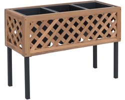 Verhoogde plantenbak MCW-P86, bloemen-/plantenbak, plantenpot, voor binnen en buiten, acaciahout, MVG-gecertificeerd, 59 x 82 x 32 cm ~ lichtbruin