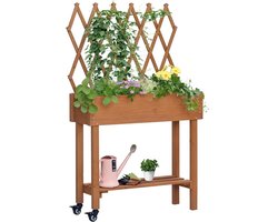 Verhoogde Plantenbak met Plantenrek en opbergplank op Wielen