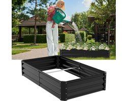 Verhoogde Plantenbak Tuinbak- Bloembakken voor buiten Rechthoekig - Metaal Bloembak - Stabiel en Weerbestendig - 160x90x30cm - Tuinbed voor Kruiden, Groenten en Bleomen - Zwart