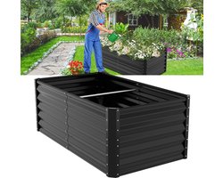 Verhoogde Plantenbak Tuinbak- Bloembakken voor buiten Rechthoekig - Metaal Bloembak - Stabiel en Weerbestendig - 160x90x60cm - Tuinbed voor Kruiden, Groenten en Bleomen - Zwart