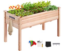 Verhoogde Plantenbak Van 120 X 57 X 76 cm, Houten Plantenbak, Verhoogde Plantenbak voor Buiten met Poten voor Bloemen, Groenten, Kruiden In De Achtertuin, Tuin, Op Het Terras, Het Balkon, Burlywood