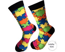 Verjaardag cadeautje voor hem - Puzzel Sokken - Sokken - Leuke sokken - Vrolijke sokken - Luckyday Socks - Sokken met tekst - Aparte Sokken - Sokken waar je vrolijk van wordt - Maat 42-47