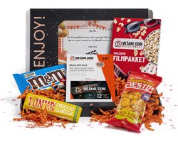 Verjaardag Filmpakket - leuke filmbox met persoonlijk verjaardagsbericht - Jimmy's Popcorn - Fiesto's - M&Ms - Tony's Chocolonely - film cadeaukaart - Thuis bioscoop - meJane.com - verjaardagscadeau